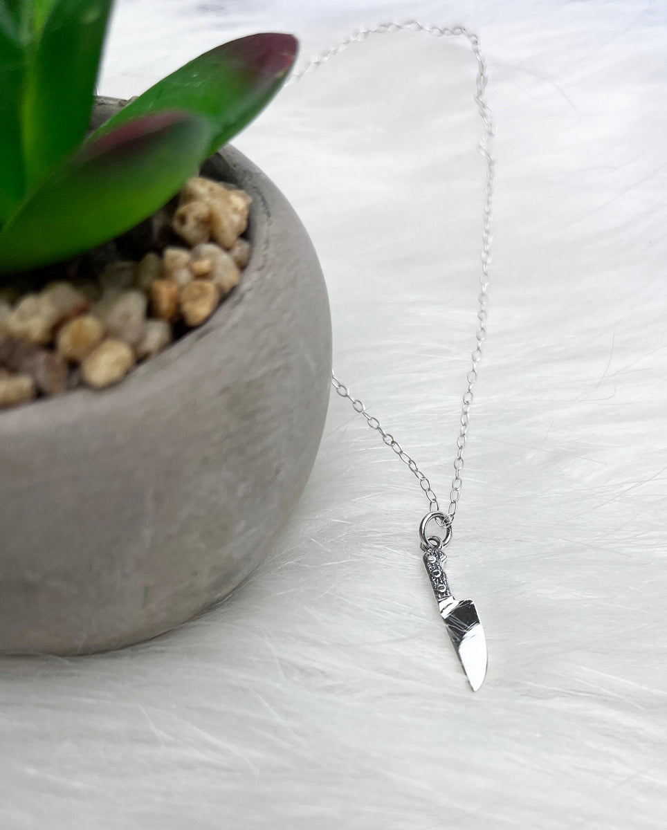 Fancy Knife Necklace Silver Plated Chain