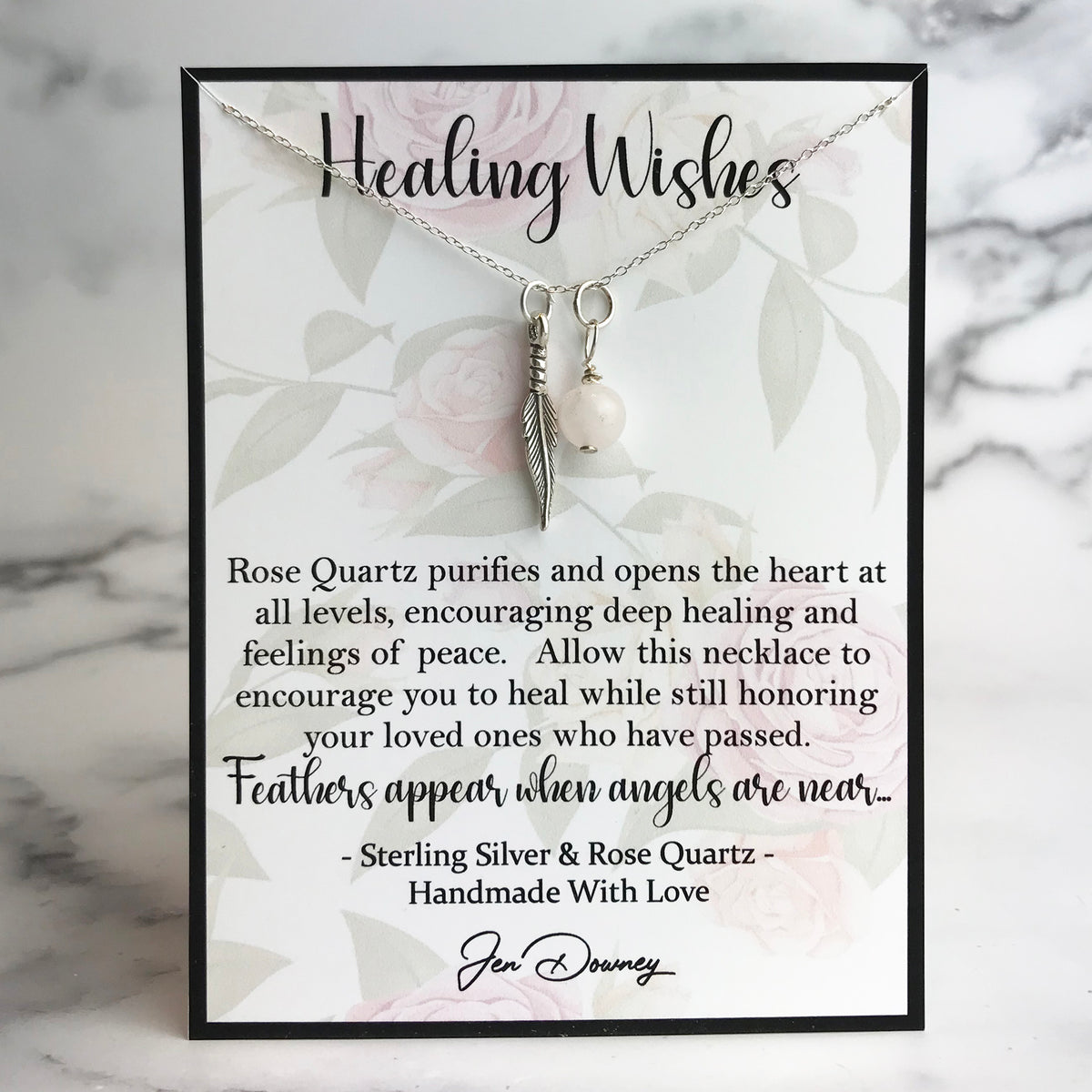 Feathers Appear Quote Healing Wishes Sympathy Gift Rose Quartz