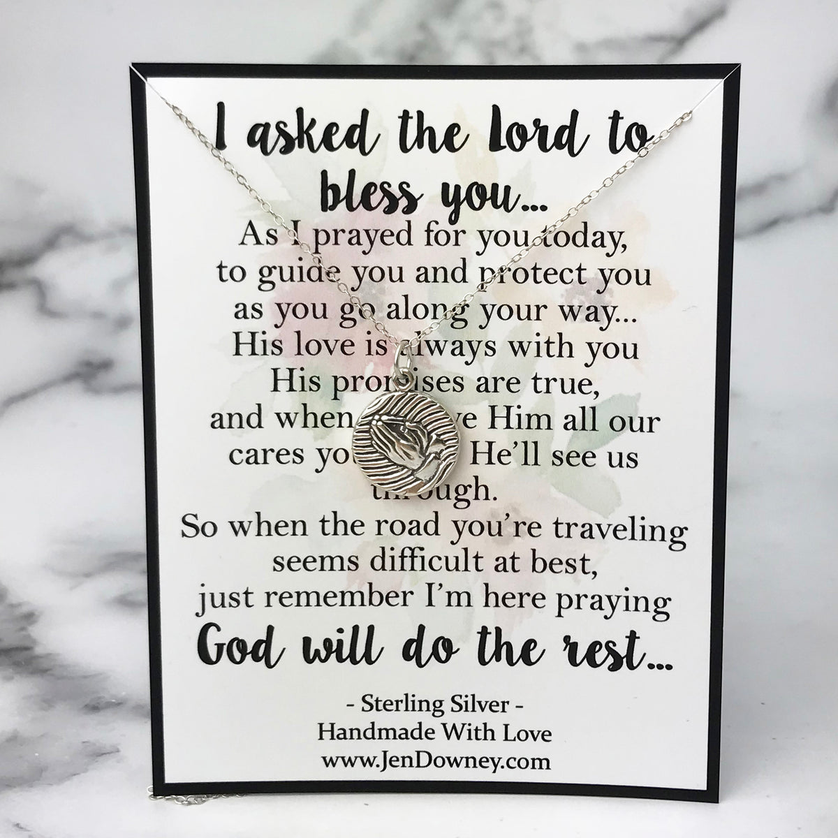 I Asked The Lord To Bless You Sterling Prayer Hands Necklace