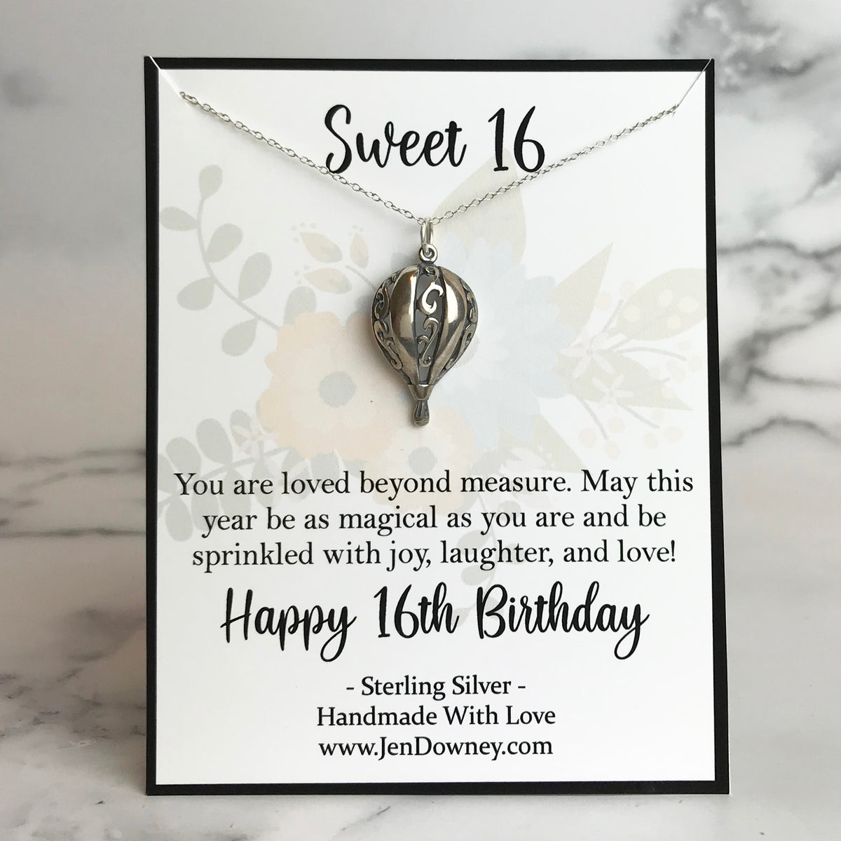 Sweet 16 Birthday Quote Sterling Silver Hot Air Balloon Gift