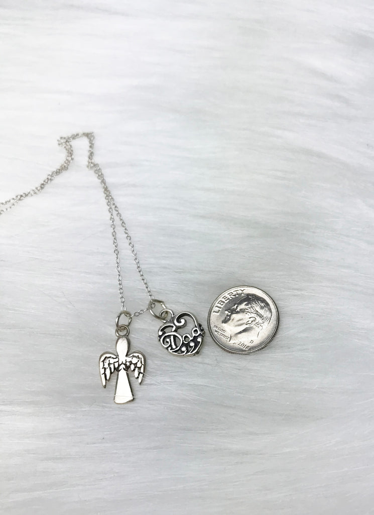 Solid White Gold Guardian Angel Pendant Necklace