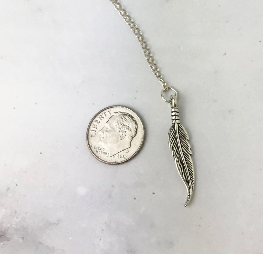 Free Spirit Necklace sterling Silver Phrase Feather Charms 