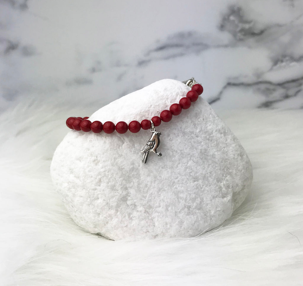 Beaded Bracelet With Cardinal Charm 
