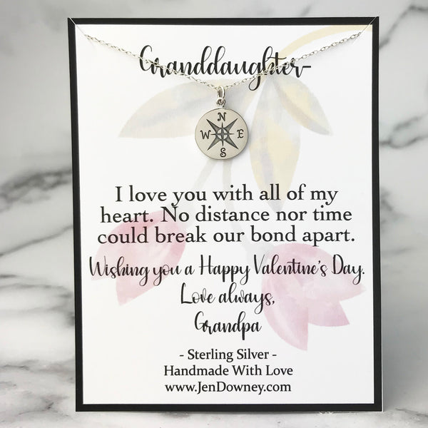 Granddaughter Valentine Quote From Grandpa Meaningful Gift Idea Sterling  Silver Compass Necklace